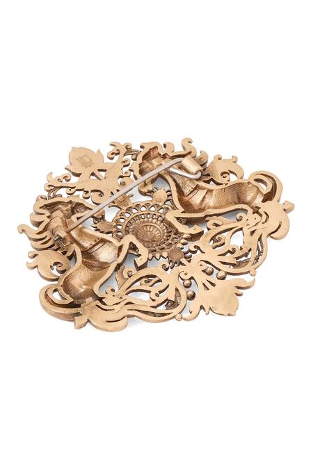 Shop Cosa Nostraa Gold Antique Stallions Floral Brooch Online at Aza Fashions Shop_Cosa Nostraa_Gold Antique Stallions Floral Brooch _Online_at_Aza_Fashions