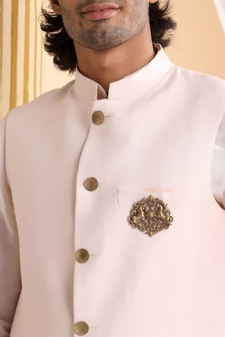 Cosa Nostraa_Gold Antique Stallions Floral Brooch _at_Aza_Fashions