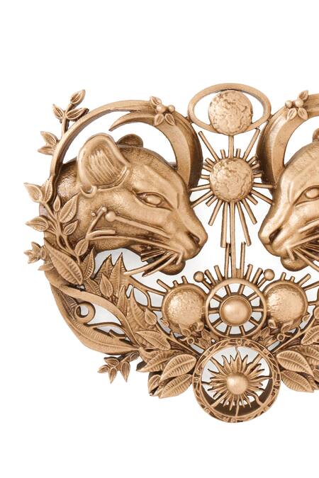 Cosa Nostraa_Gold Antique Twin Lions Brooch _Online_at_Aza_Fashions