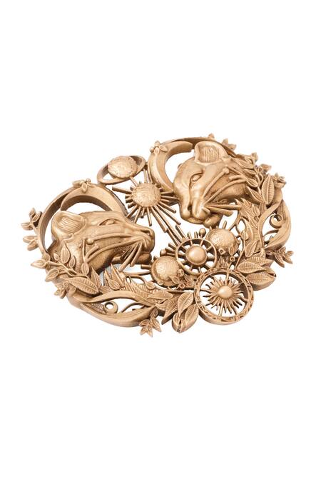 Buy_Cosa Nostraa_Gold Antique Twin Lions Brooch _Online_at_Aza_Fashions