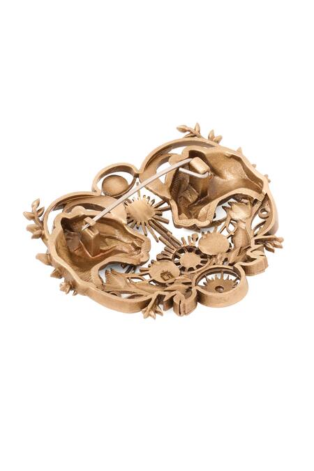 Shop_Cosa Nostraa_Gold Antique Twin Lions Brooch _Online_at_Aza_Fashions
