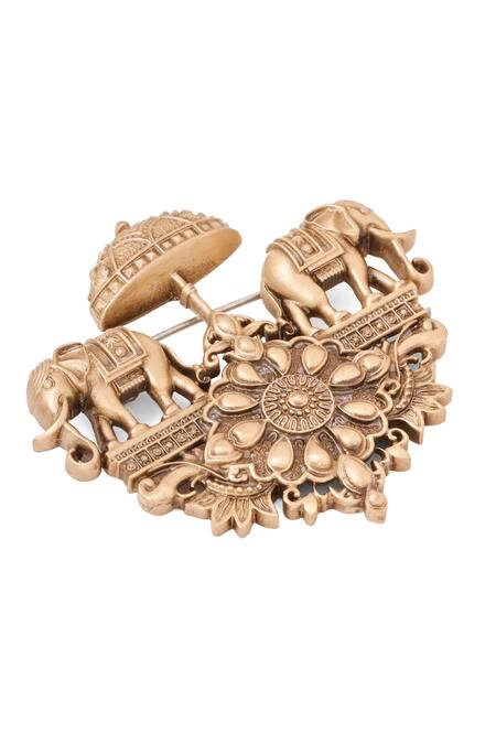 Buy Cosa Nostraa Gold Antique Elephant Chariot Brooch Online at Aza Fashions Buy_Cosa Nostraa_Gold Antique Elephant Chariot Brooch _Online_at_Aza_Fashions