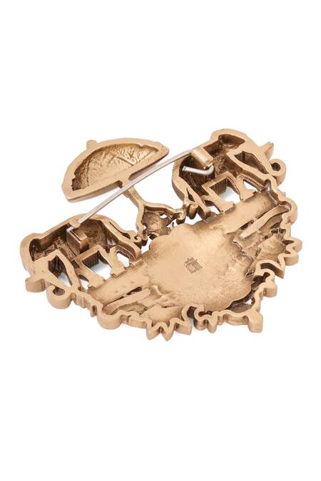 Shop Cosa Nostraa Gold Antique Elephant Chariot Brooch Online at Aza Fashions Shop_Cosa Nostraa_Gold Antique Elephant Chariot Brooch _Online_at_Aza_Fashions