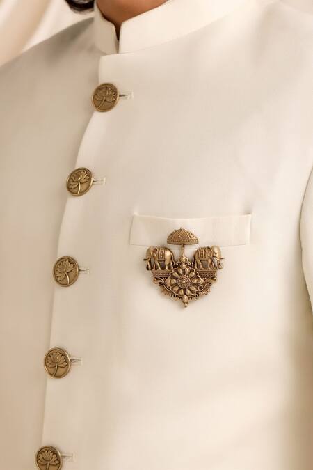 Cosa Nostraa_Gold Antique Elephant Chariot Brooch _at_Aza_Fashions