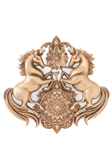 Cosa Nostraa_Gold Antique Unicorn Carved Brooch _Online_at_Aza_Fashions
