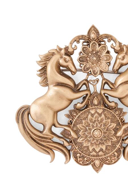 Buy_Cosa Nostraa_Gold Antique Unicorn Carved Brooch _Online_at_Aza_Fashions