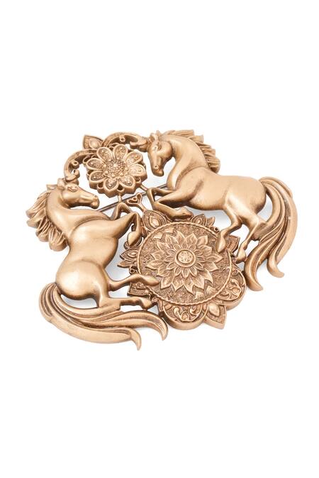Shop_Cosa Nostraa_Gold Antique Unicorn Carved Brooch _Online_at_Aza_Fashions