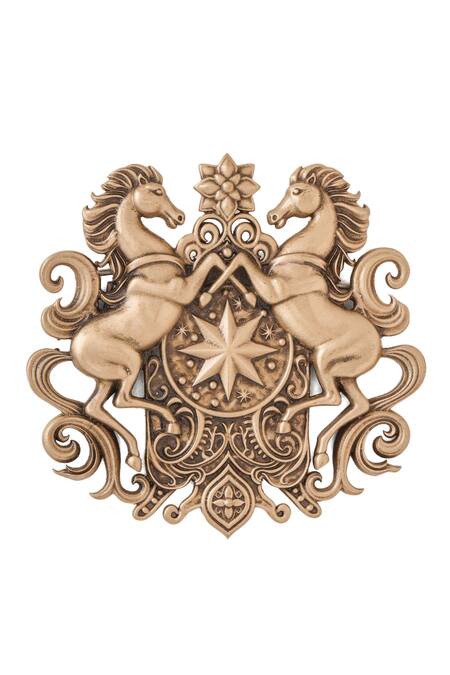 Cosa Nostraa_Gold Antique Stallion Crest Brooch _Online_at_Aza_Fashions