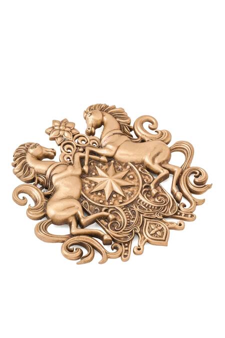 Buy_Cosa Nostraa_Gold Antique Stallion Crest Brooch _Online_at_Aza_Fashions