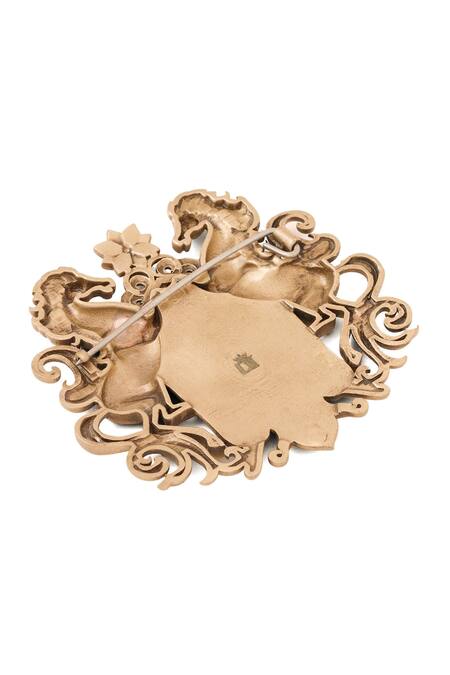 Shop_Cosa Nostraa_Gold Antique Stallion Crest Brooch _Online_at_Aza_Fashions