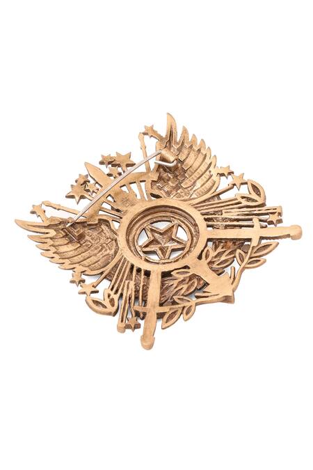 Cosa Nostraa Gold Antique Star Motif Brooch at Aza Fashions Cosa Nostraa_Gold Antique Star Motif Brooch _at_Aza_Fashions