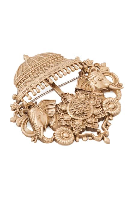 Shop Cosa Nostraa Gold Antique Elephant Canopy Brooch Online at Aza Fashions Shop_Cosa Nostraa_Gold Antique Elephant Canopy Brooch _Online_at_Aza_Fashions