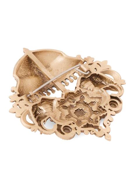 Cosa Nostraa Gold Antique Elephant Canopy Brooch at Aza Fashions Cosa Nostraa_Gold Antique Elephant Canopy Brooch _at_Aza_Fashions