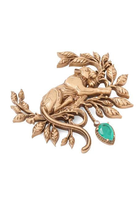 Buy Cosa Nostraa Gold Stones Antique Panther Brooch With Green Online at Aza Fashions Buy_Cosa Nostraa_Gold Stones Antique Panther Brooch With Green _Online_at_Aza_Fashions