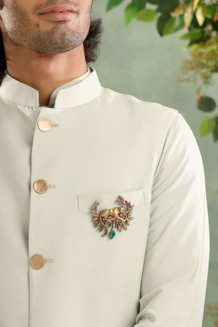 Cosa Nostraa_Gold Stones Antique Panther Brooch With Green _at_Aza_Fashions