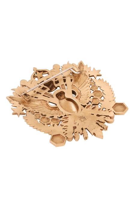 Shop_Cosa Nostraa_Gold Antique Eagle Emblem Brooch _Online_at_Aza_Fashions