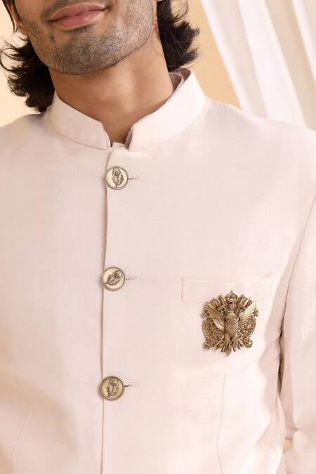Cosa Nostraa_Gold Antique Eagle Emblem Brooch _at_Aza_Fashions