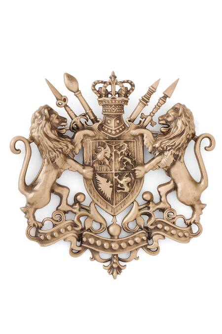 Buy_Cosa Nostraa_Gold Antique Lion Crest Brooch _Online_at_Aza_Fashions