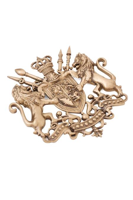 Shop_Cosa Nostraa_Gold Antique Lion Crest Brooch _Online_at_Aza_Fashions