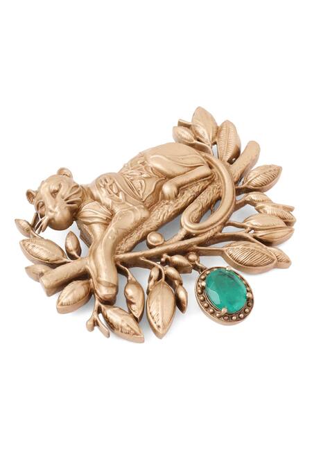 Buy_Cosa Nostraa_Gold Stones Antique Panther Drop Brooch _Online_at_Aza_Fashions