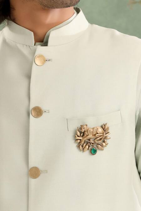 Cosa Nostraa_Gold Stones Antique Panther Drop Brooch _at_Aza_Fashions