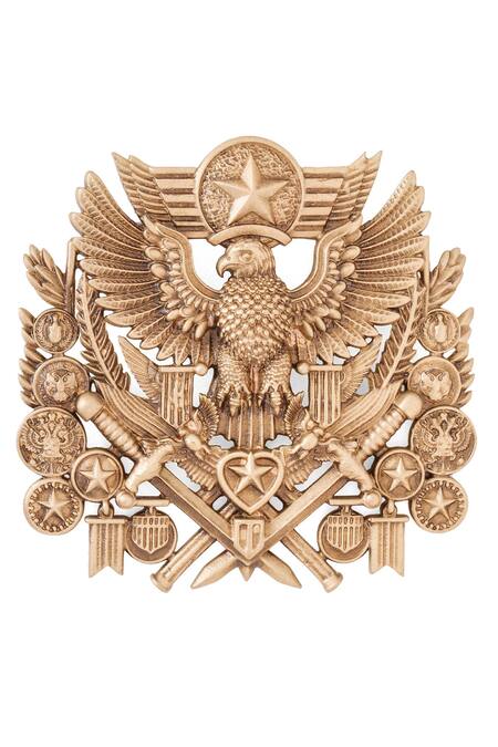 Cosa Nostraa_Gold Antique Eagle Crest Brooch _Online_at_Aza_Fashions