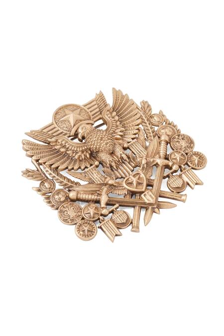Buy_Cosa Nostraa_Gold Antique Eagle Crest Brooch _Online_at_Aza_Fashions