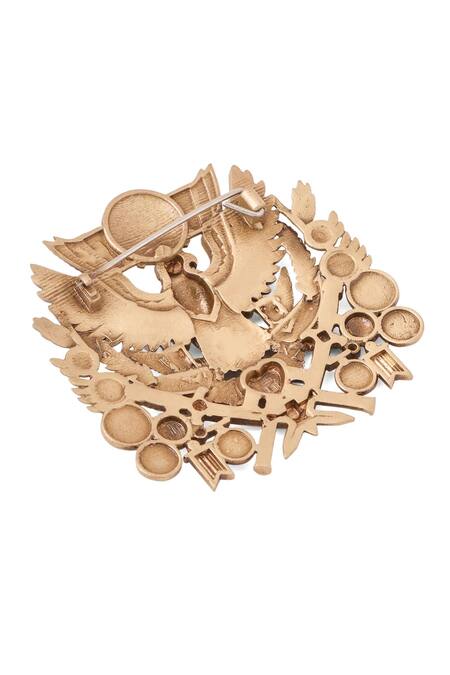 Shop_Cosa Nostraa_Gold Antique Eagle Crest Brooch _Online_at_Aza_Fashions