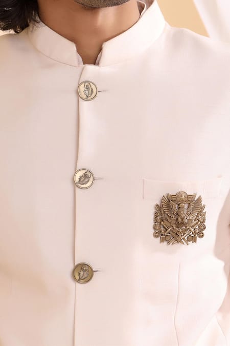 Cosa Nostraa_Gold Antique Eagle Crest Brooch _at_Aza_Fashions