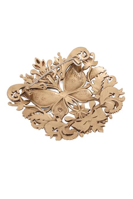 Shop Cosa Nostraa Gold Zari Antique Butterfly Filigree Brooch Online at Aza Fashions Shop_Cosa Nostraa_Gold Zari Antique Butterfly Filigree Brooch _Online_at_Aza_Fashions