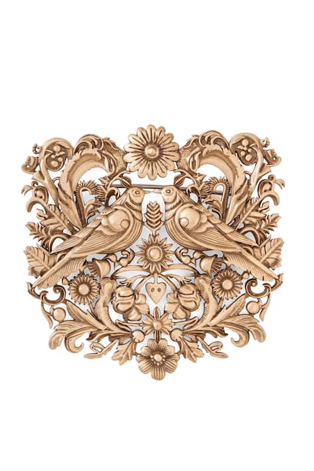 Shop Cosa Nostraa Gold Antique Bird Motif Brooch at Aza Fashions Shop_Cosa Nostraa_Gold Antique Bird Motif Brooch _at_Aza_Fashions