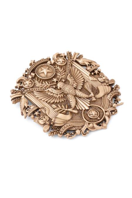 Shop Cosa Nostraa Gold Antique Eagle Carved Brooch Online at Aza Fashions Shop_Cosa Nostraa_Gold Antique Eagle Carved Brooch _Online_at_Aza_Fashions