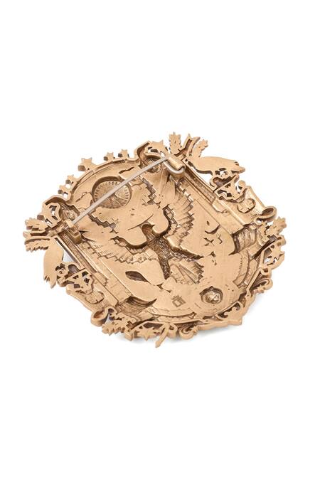 Cosa Nostraa Gold Antique Eagle Carved Brooch at Aza Fashions Cosa Nostraa_Gold Antique Eagle Carved Brooch _at_Aza_Fashions