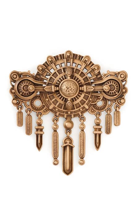 Cosa Nostraa_Gold Antique Regal Emblem Brooch _Online_at_Aza_Fashions