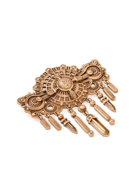 Shop_Cosa Nostraa_Gold Antique Regal Emblem Brooch _Online_at_Aza_Fashions