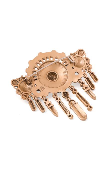 Cosa Nostraa_Gold Antique Regal Emblem Brooch _at_Aza_Fashions