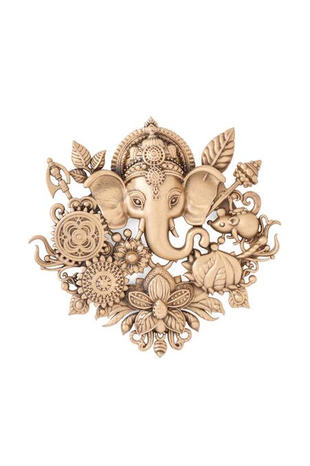 Cosa Nostraa_Gold Antique Ganesha Motif Brooch _Online_at_Aza_Fashions
