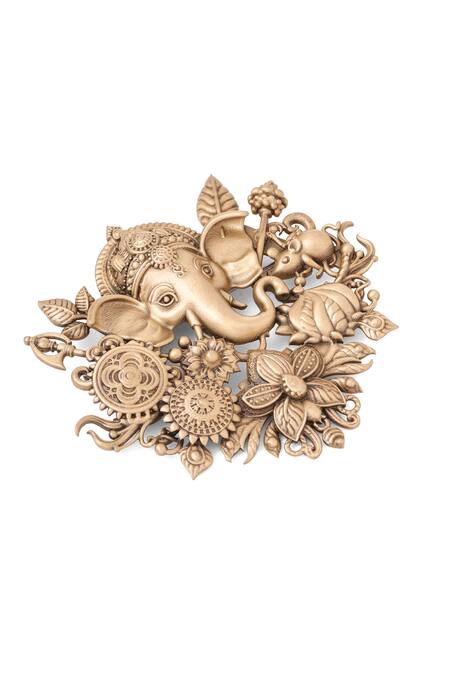 Buy_Cosa Nostraa_Gold Antique Ganesha Motif Brooch _Online_at_Aza_Fashions