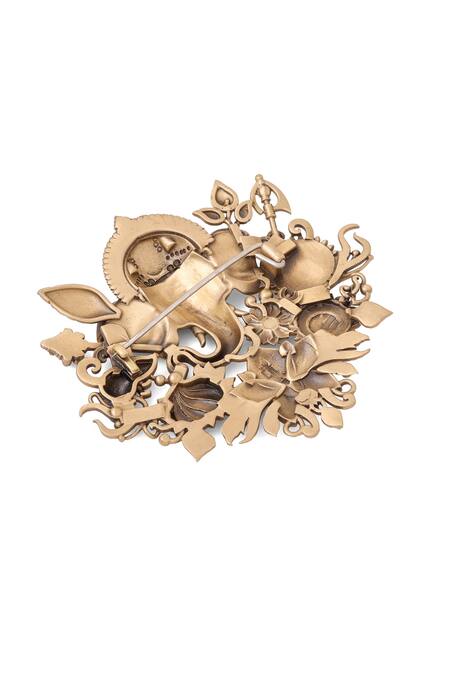 Shop_Cosa Nostraa_Gold Antique Ganesha Motif Brooch _Online_at_Aza_Fashions