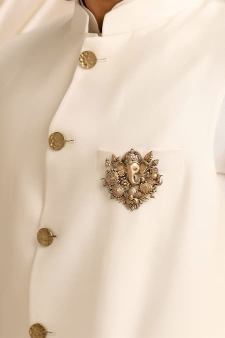 Cosa Nostraa_Gold Antique Ganesha Motif Brooch _at_Aza_Fashions