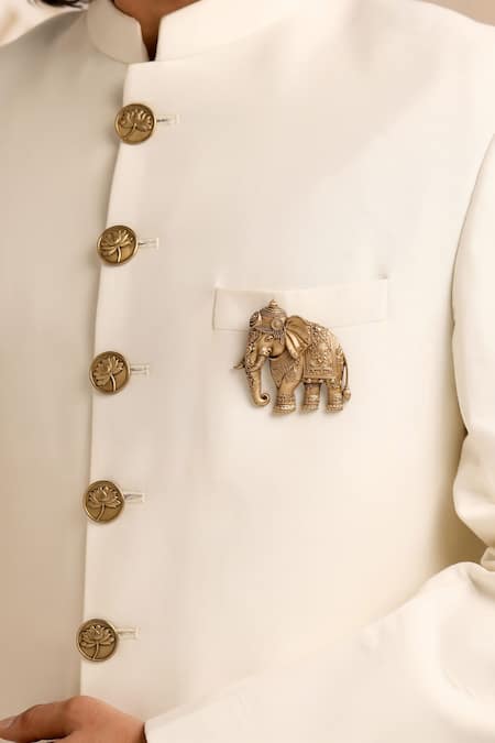 Shop_Cosa Nostraa_Gold Antique Elephant Brooch _at_Aza_Fashions