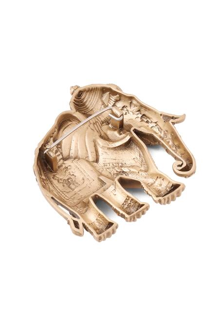 Shop Cosa Nostraa Gold Antique Elephant Brooch Online at Aza Fashions Shop_Cosa Nostraa_Gold Antique Elephant Brooch _Online_at_Aza_Fashions