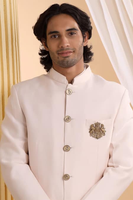 Shop_Cosa Nostraa_Gold Antique Unicorn Shield Brooch _at_Aza_Fashions