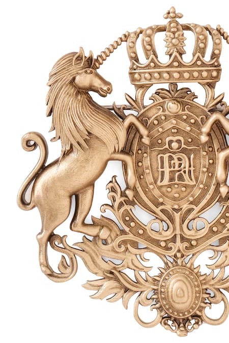 Cosa Nostraa_Gold Antique Unicorn Shield Brooch _Online_at_Aza_Fashions
