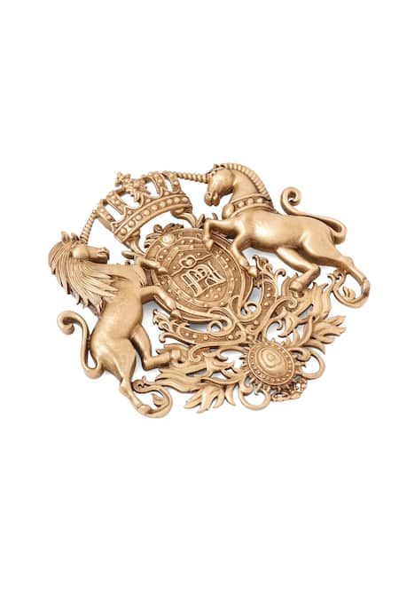 Buy_Cosa Nostraa_Gold Antique Unicorn Shield Brooch _Online_at_Aza_Fashions