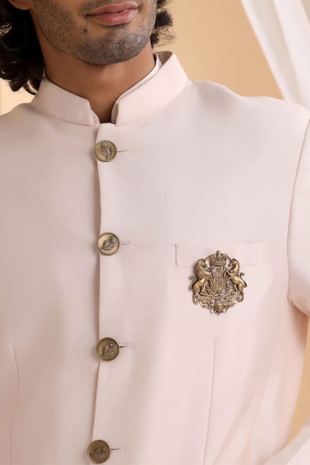 Cosa Nostraa_Gold Antique Unicorn Shield Brooch _at_Aza_Fashions