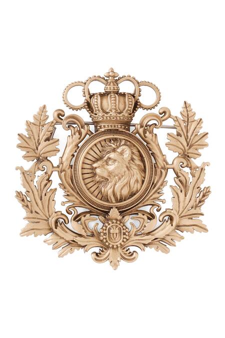 Cosa Nostraa_Gold Antique Lion Head Brooch With Crown Motif _Online_at_Aza_Fashions