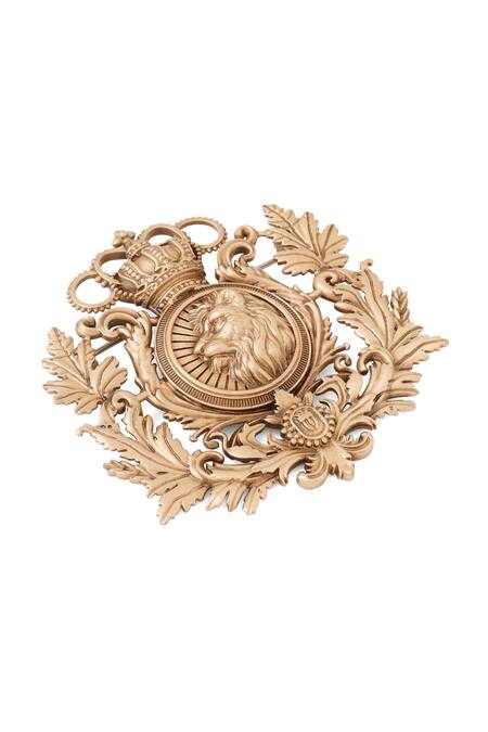 Buy_Cosa Nostraa_Gold Antique Lion Head Brooch With Crown Motif _Online_at_Aza_Fashions