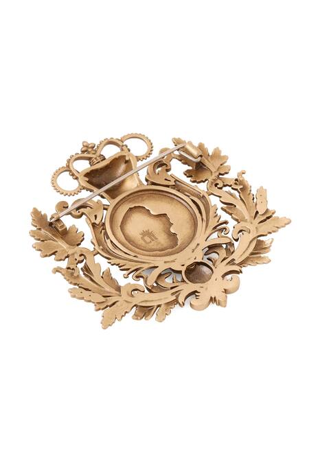 Shop_Cosa Nostraa_Gold Antique Lion Head Brooch With Crown Motif _Online_at_Aza_Fashions