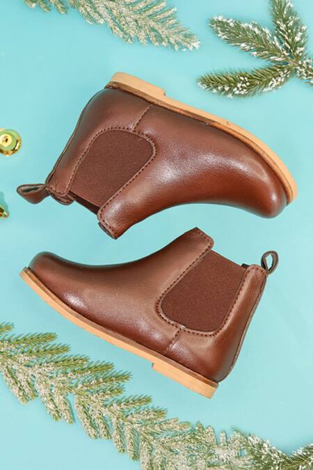 Shop_Hello JR_Brown Plain Chelsea Leatherette Boots _Online_at_Aza_Fashions